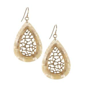 Natural Matte Finish Metal Filigree Teardrop Natural Stone Finish Earrings